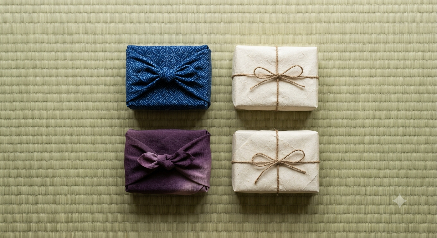 Gift wrapped in traditional Japanese furoshiki cloth